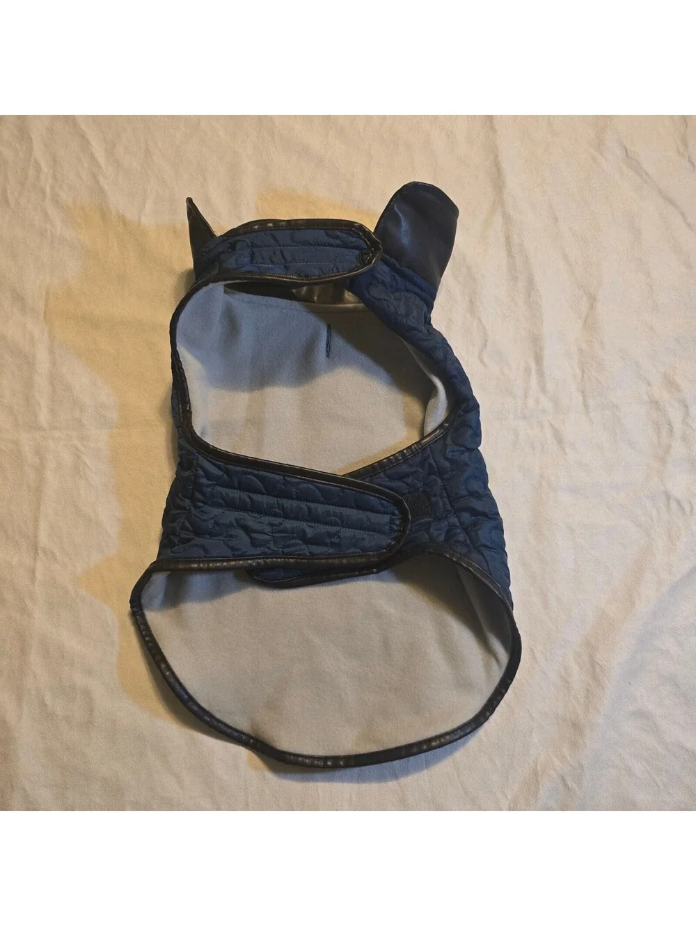 Heart to Tail Quilted Dog Coat in Navy Blue with Faux Leather Trim